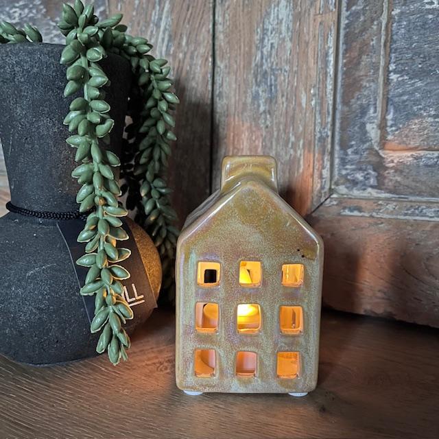 Theelicht huisje beige. afbeelding 0